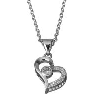 Stainless Steel Jewelry Necklace with brass bail with 1.5Inch extender chain Heart oval chain & micro pave cubic zirconia original color 1.5mm Sold Per Approx 17.5 Inch Strand