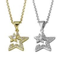 Stainless Steel Jewelry Necklace, with brass bail, with 1.5Inch extender chain, Star, plated, oval chain & micro pave cubic zirconia & for woman, more colors for choice, 12.5x16mm,1.5mm, Sold Per Approx 17.5 Inch Strand