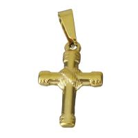 Нержавеющая сталь крест подвески, нержавеющая сталь, Kресты, плакирован золотом, 14x20x2.50mm, отверстие:Приблизительно 3.5x7.5mm, продается PC