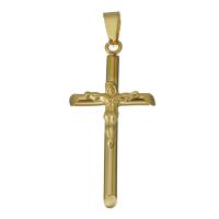 Edelstahl-Kreuz- Anhänger, Edelstahl, Jesus Kreuz, goldfarben plattiert, 20x41.50x5mm, Bohrung:ca. 4x7mm, verkauft von PC