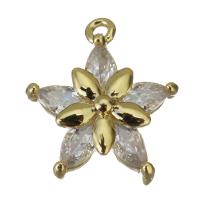 Cubic Zirconia Brass Pendants, Flower, with cubic zirconia, gold, nickel, lead & cadmium free, 12x13x4mm, Hole:Approx 1mm, Approx 50PCs/Lot, Sold By Lot