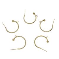 Brass Earring Post, cobre, cromado de cor dourada, com loop, níquel, chumbo e cádmio livre, 24x27mm, Buraco:Aprox 1.3mm, 50PCs/Bag, vendido por Bag
