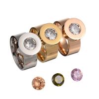 Titanium Čelik Finger Ring, pozlaćen, Odvojivi & različite veličine za izbor & za žene & s kubni cirkonij, više boja za izbor, Prodano By PC