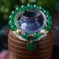 agate verte bracelet, avec pierre gemme & alliage de zinc, Placage de couleur d'or, naturel & pour femme, vert, 10mm, Vendu par 6 pouce brin