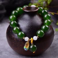 Chalcedony Bracelet with Cloisonne & Zinc Alloy Round gold color plated polished & for woman green 12mm Sold Per Approx 6 Inch Strand