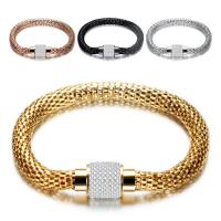 Stainless Steel Mesh Bracelet, plated, fashion jewelry & for woman & with rhinestone, more colors for choice, 19cm, Sold By Strand
