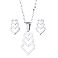 Fashion Stainless Steel Jewelry Sets, Stud Earring & necklace, Heart, for woman, more colors for choice, nickel, lead & cadmium free, 21x12mmuff0c9x6mm, Sold By Set