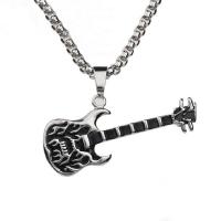 Titanium Steel Pendants Guitar plated fashion jewelry silver color 28*58mm Approx 2mm Sold By PC