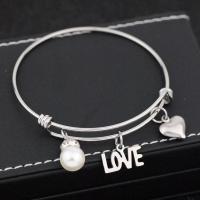 Stainless Steel Bangle with Plastic Pearl plated adjustable & for woman nickel lead & cadmium free Length 7.7  Sold By PC
