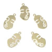 Hollow Brass Pendants, Face, gold color plated, nickel, lead & cadmium free, 11x20mm, Hole:Approx 1mm, 100PCs/Bag, Sold By Bag