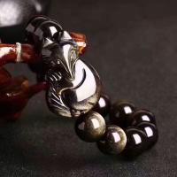 ouro Obsidian pulseira, Raposa, polido, joias de moda & unissex & tamanho diferente para a escolha, vendido para Aprox 7.8 inchaltura Strand
