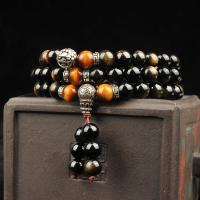 Gemstone Bracelets, Gold Obsidian, with Tiger Eye & Tibetan Silver, polished, Unisex & different size for choice & multi-strand, Sold By Strand