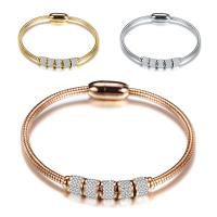 Stainless Steel Bangle, plated, fashion jewelry & for woman & with rhinestone, more colors for choice, 3mmuff0c63mm, Inner Diameter:Approx 63mm, Sold By Strand