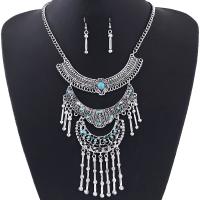 Tibetan Style Jewelry Sets, earring & necklace, with Resin, brass earring hook, plated, 2 pieces & for woman & with rhinestone, more colors for choice, nickel, lead & cadmium free, 400*125*92mm ,38mm, Sold By Set