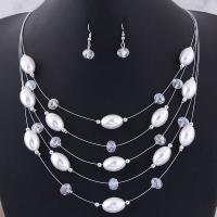 Tibetan Style Jewelry Sets, earring & necklace, with Glass Beads & Plastic Pearl, brass earring hook, plated, 2 pieces & multilayer & different styles for choice & for woman, nickel, lead & cadmium free, 400mm,27*9mm, Sold By Set
