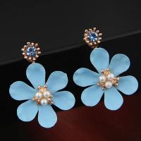Zinc Alloy Stud Earring with Plastic Pearl stainless steel post pin Flower gold color plated for woman & with rhinestone nickel lead & cadmium free 32*22mm Sold By Pair