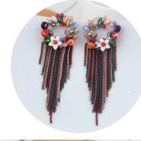 Brass Tassel Earring, with Crystal, stainless steel post pin, plated, for woman, more colors for choice, nickel, lead & cadmium free, 80*28mm, Sold By Pair