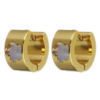 Stainless Steel Huggie Hoop Earring with Shell gold color plated fashion jewelry & for woman Sold By Lot