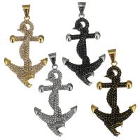 Stainless Steel Pendants, Anchor, plated, with rhinestone, more colors for choice, 35x63x6mm, Hole:Approx 7x8mm, Sold By PC