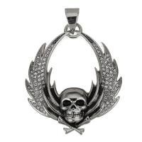 Stainless Steel Skull Pendants, Halloween Jewelry Gift & with rhinestone, original color, 46x56x10mm, Hole:Approx 8x9mm, Sold By PC