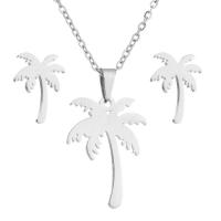 Fashion Stainless Steel Jewelry Sets, Stud Earring & necklace, with 5cm extender chain, Palm Tree, plated, oval chain & for woman, more colors for choice, 23x17mm,8x11mm, Length:Approx 17.70 Inch, Sold By Set