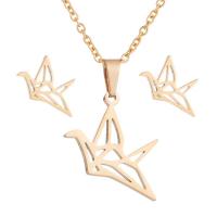 Fashion Stainless Steel Jewelry Sets, Stud Earring & necklace, with 5cm extender chain, Thousand Origami Cranes, plated, oval chain & for woman, more colors for choice, 20x16mm,12x7mm, Length:Approx 17.70 Inch, Sold By Set