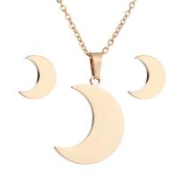 Fashion Stainless Steel Jewelry Sets, Stud Earring & necklace, with 5cm extender chain, Moon, plated, oval chain & for woman, more colors for choice, 16x23mm,8x6mm, Length:Approx 17.70 Inch, Sold By Set
