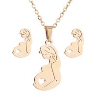 Fashion Stainless Steel Jewelry Sets Stud Earring & necklace with 5cm extender chain plated oval chain & for woman Length Approx 17.70 Inch Sold By Set