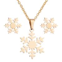 Fashion Stainless Steel Jewelry Sets, Stud Earring & necklace, with 5cm extender chain, Snowflake, plated, oval chain & for woman, more colors for choice, 16x20mm,10x11mm, Length:Approx 17.70 Inch, Sold By Set