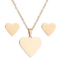 Fashion Stainless Steel Jewelry Sets Stud Earring & necklace with 5cm extender chain Heart plated oval chain & for woman Length Approx 17.70 Inch Sold By Set