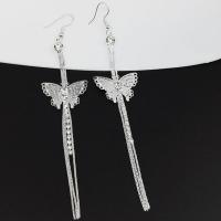 Zinc Alloy Drop Earrings Butterfly plated for woman & with rhinestone nickel lead & cadmium free 125mm Sold By Pair