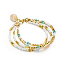 Tibetan Style Anklet, with Seedbead & Shell, plated, for woman, golden, nickel, lead & cadmium free, 180mm, Sold By PC