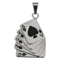 Jóias Pingentes de aço inoxidável, Poker, adesivo epóxi, cor original, 25.50x39x2.50mm, Buraco:Aprox 5x7.5mm, vendido por PC