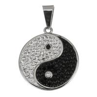 Stainless Steel Pendants, Flat Round, micro pave cubic zirconia, original color, 25x28x3mm, Hole:Approx 5x7mm, Sold By PC