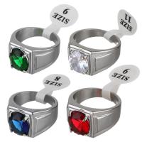 Cubic Zirconia Stainless Steel Finger Ring Unisex & with cubic zirconia 13.50mm US Ring Sold By PC