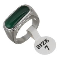 Anel de dedo de aço inoxidável, with jade, unissex, cor original, 10mm, Buraco:Aprox 5x7.5mm, tamanho:7, vendido por PC
