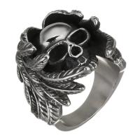 خاتم إصبع الرجل الفولاذ المقاوم للصدأ, جمجمة, مجوهرات الموضة & للرجل & أسود, 27mm, حفرة:تقريبا 5x7.5mm, حجم:11, تباع بواسطة PC