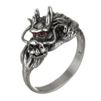 Inox ljudi prst prsten, Nehrđajući čelik, s Staklo, Zmaj, modni nakit & za čovjeka & pocrniti, 13mm, Rupa:Približno 5x7.5mm, Veličina:11, Prodano By PC