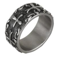 Hombres de acero inoxidable anillo del dedo, con el patrón de la Cruz & para hombre & ennegrezca, 10mm, agujero:aproximado 5x7.5mm, tamaño:10, Vendido por UD