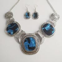 Zink Alloy Jewelry Sets, örhänge & halsband, med Kristall, med 5cm extender kedja, antik silver pläterad, för kvinna, blå, nickel, bly och kadmium gratis, Längd Ca 18.51 inch, Säljs av Ställ