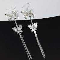 Tibetan Style Drop Earrings, Butterfly, plated, for woman & with rhinestone, more colors for choice, nickel, lead & cadmium free, 120mm, Sold By Pair