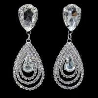 Tibetan Style Drop Earrings, with Crystal, Teardrop, platinum color plated, for woman & with rhinestone, more colors for choice, nickel, lead & cadmium free, 25x58mm, Sold By Pair