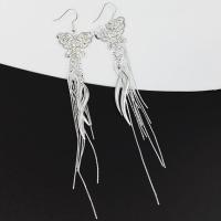 Zinc Alloy Drop Earrings Butterfly plated for woman & with rhinestone nickel lead & cadmium free 140mm Sold By Pair