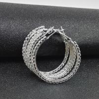 Zinc Alloy Hoop Earring silver color plated for woman & with rhinestone nickel lead & cadmium free 45mm Sold By Lot