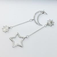 Zinc Alloy Asymmetric Earrings Moon and Star silver color plated for woman & with rhinestone nickel lead & cadmium free Sold By Lot