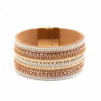 Wrap Bracelet, PU Leather, with Velveteen & Magnet & brass chain, Round, multilayer & for woman & with rhinestone, more colors for choice, Sold Per Approx 7 Inch Strand