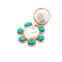 Tibetan Style Drop Earring, with turquoise, Flower, plated, for woman, green, nickel, lead & cadmium free, 50x34mm, Hole:Approx 2.4mm, Sold By Pair