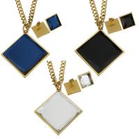 Fashion Stainless Steel Jewelry Sets, Stud Earring & necklace, with Resin, gold color plated, curb chain & for woman, more colors for choice, 61x65mm,7mm,18x18mm, Length:Approx 18 Inch, Sold By Set