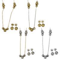 Fashion Stainless Steel Jewelry Sets Stud Earring & necklace with 2Inch extender chain plated oval chain & for woman 1.5mm 8mm Length Approx 17 Inch Sold By Set