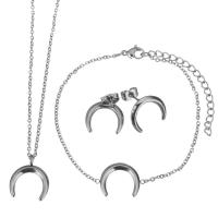 Fashion Stainless Steel Jewelry Sets, Stud Earring & bracelet & necklace, with 2Inch extender chain, oval chain & for woman, original color, 15x17mm,1.5mm,18x13mm,1.5mm,15x13mm, Length:Approx 17 Inch, Approx 7 Inch, Sold By Set